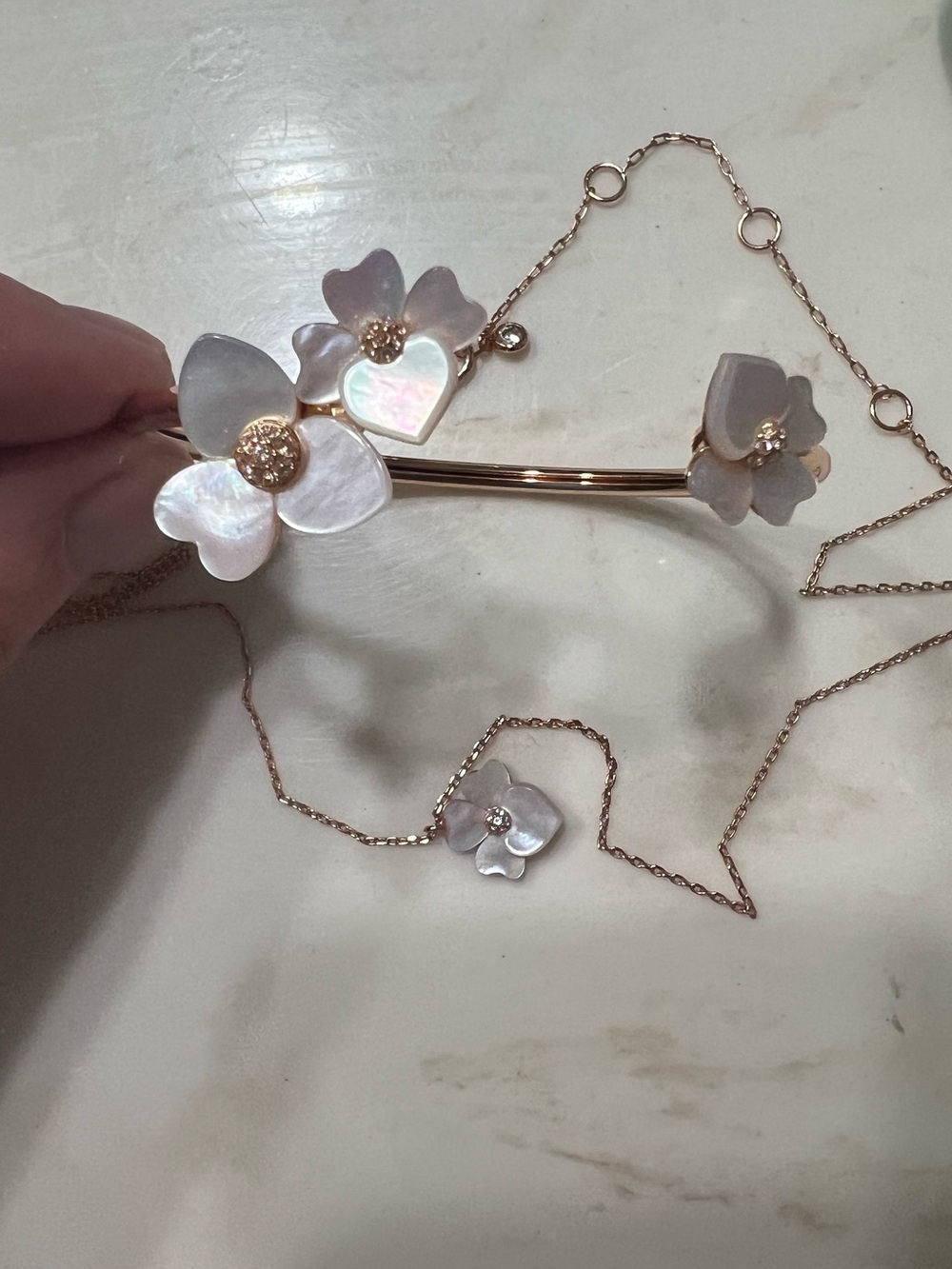 kate spade Rose Gold Flower Bangle and Necklace Set with Pearl Accents